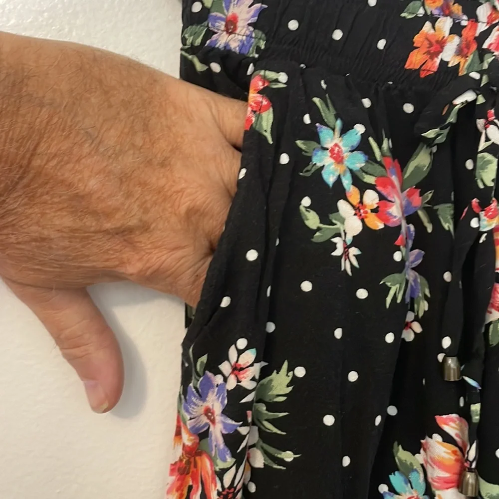Joe B XS black floral print pants with side pockets elastic waist - Picture 5 of 8